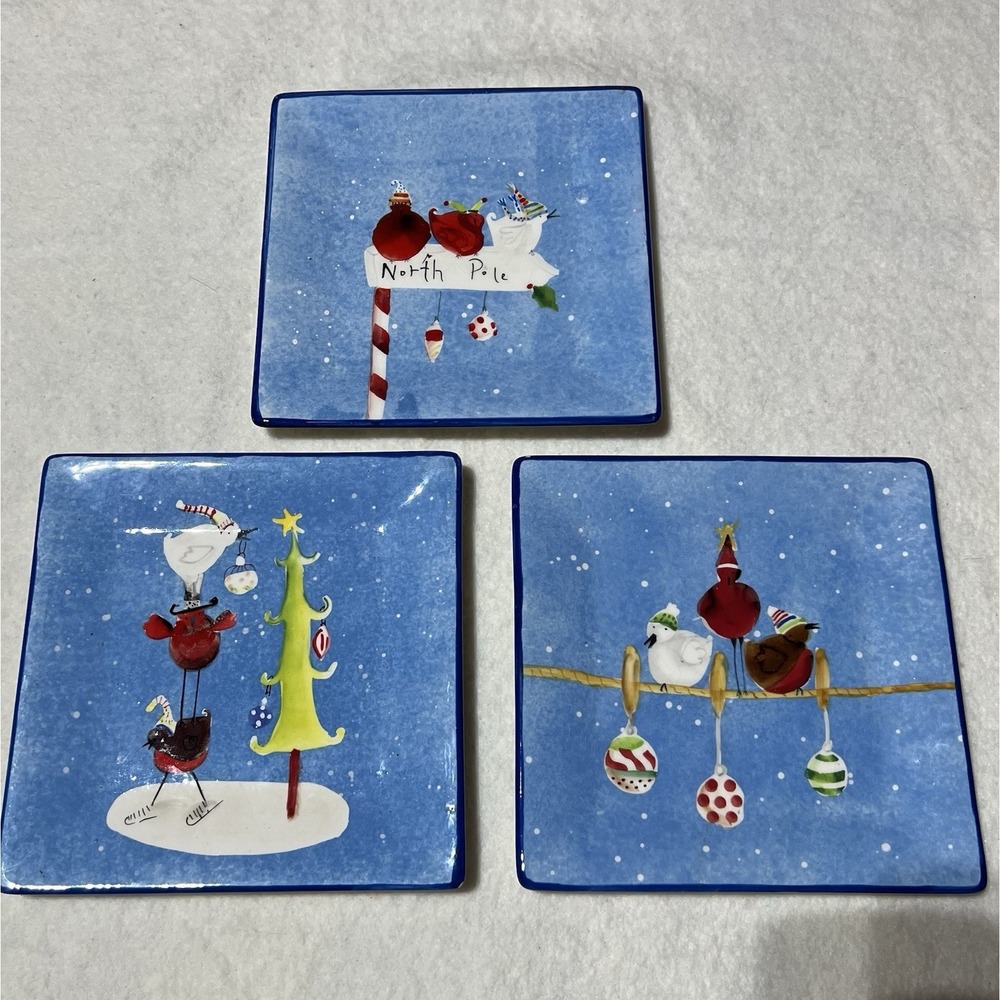 Set 3 Oneida Frosty Feather Salad/Dessert Plates Hand Painted Earthenware